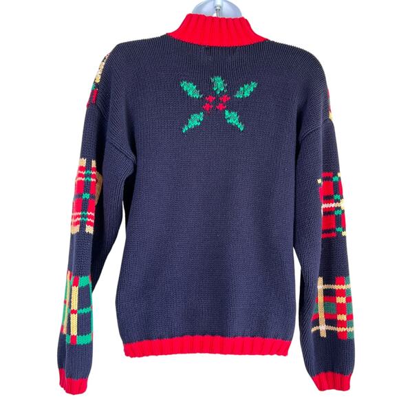 Vintage Charter Club Christmas Mock Neck‎ Sweater Navy Blue Size Medium Grandma - Picture 2 of 4